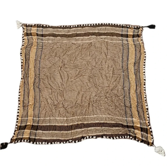 Large Plaid Brown Tassle Blanket Scarf - Picture 1 of 4